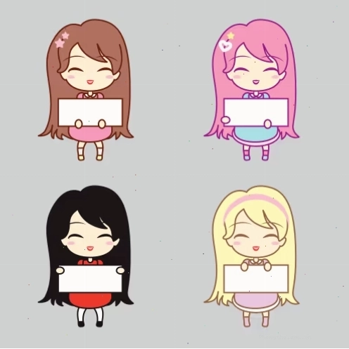 Nhóm bốn cô gái anime chibi trong khung