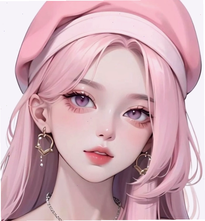 Nữ anime tóc hồng với ánh mắt lạnh lùng và biểu cảm bí ẩn