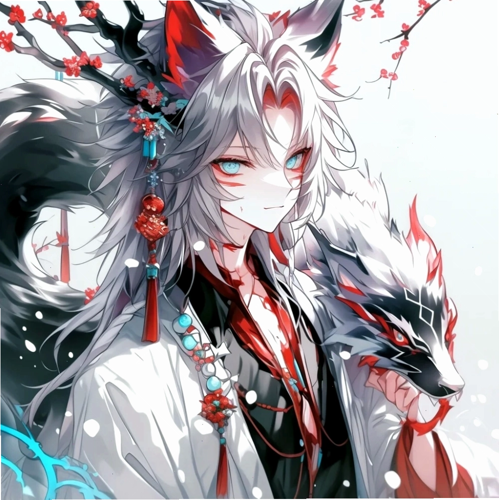 Nữ hồ ly anime cầm vũ khí chiến đấu với phép thuật mạnh mẽ