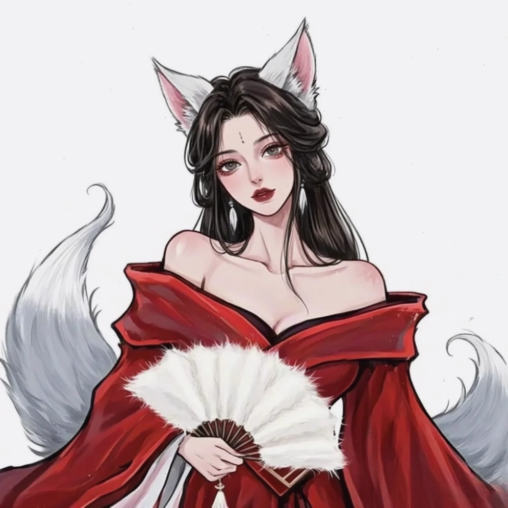 Nữ hồ ly anime với đôi mắt hút hồn và mái tóc dài óng ả