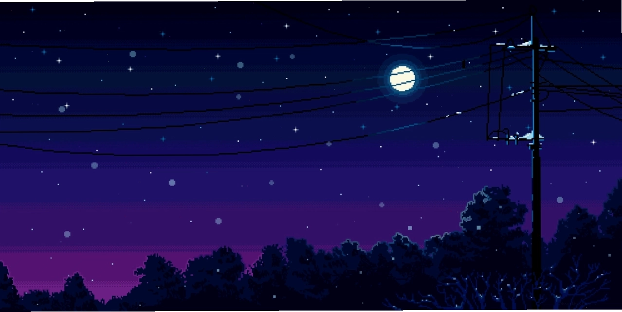 Pixel art anime phong cảnh thiên nhiên yên bình