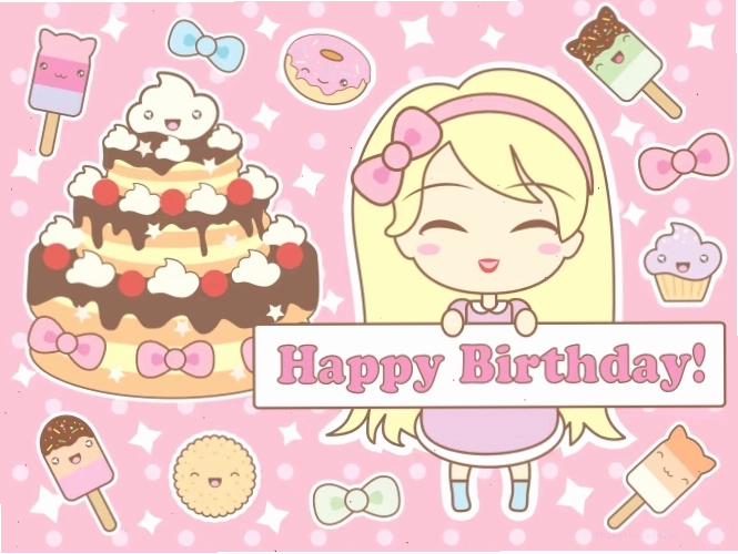 Thiệp sinh nhật dễ thương với hình ảnh anime chibi girl