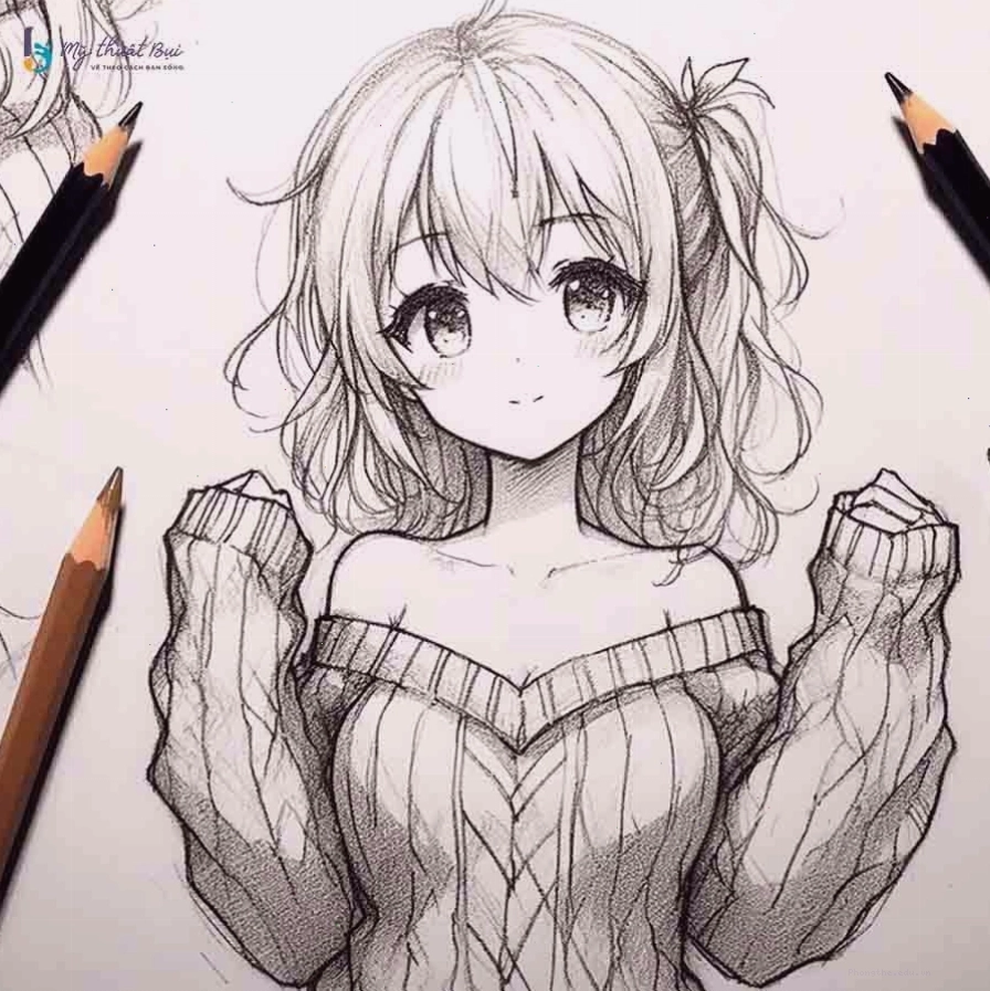 Tranh vẽ anime nữ với nét vẽ mềm mại và biểu cảm thu hút
