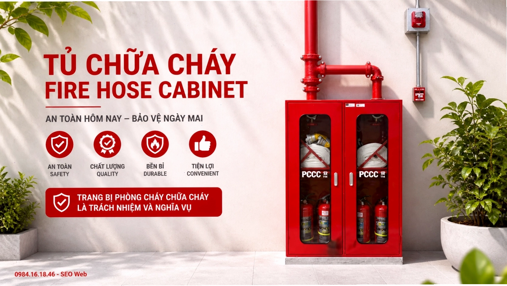 Tủ chữa cháy kết hợp nhiều thiết bị PCCC khác nhau