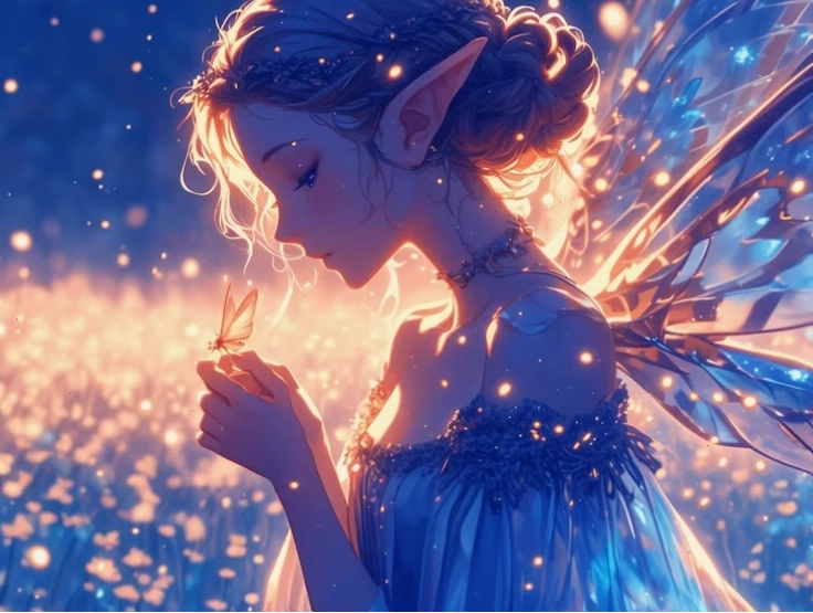 Anime angel girl in a sky background