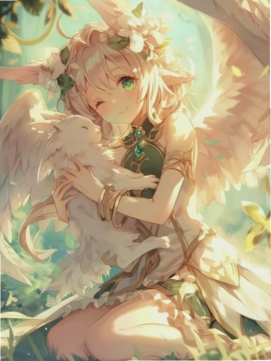 Anime angel girl with sparkling magical effects