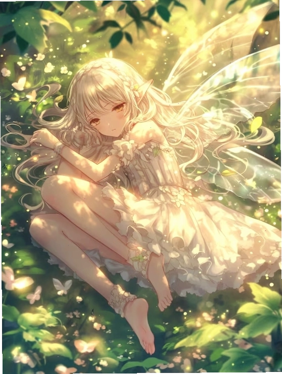 Anime girl fairy with glowing magical wings