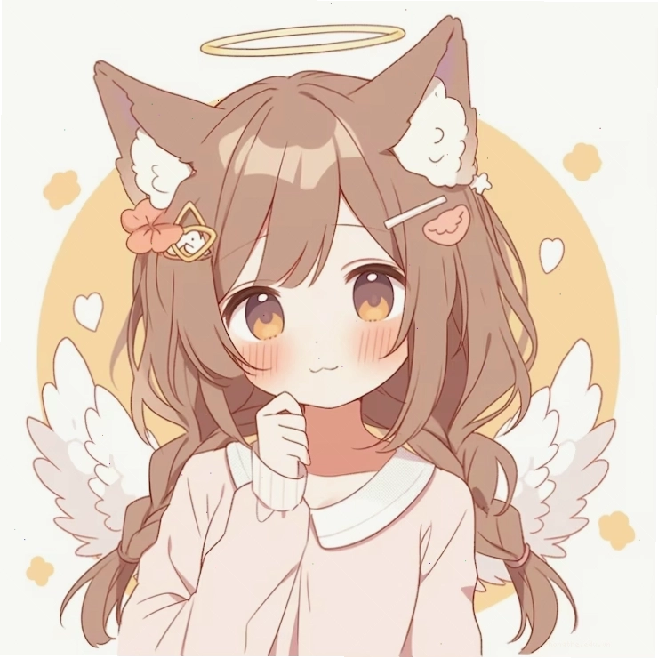Anime girl with angel wings drinking coffee