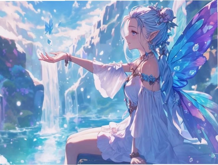 Anime girl with colorful fairy wings