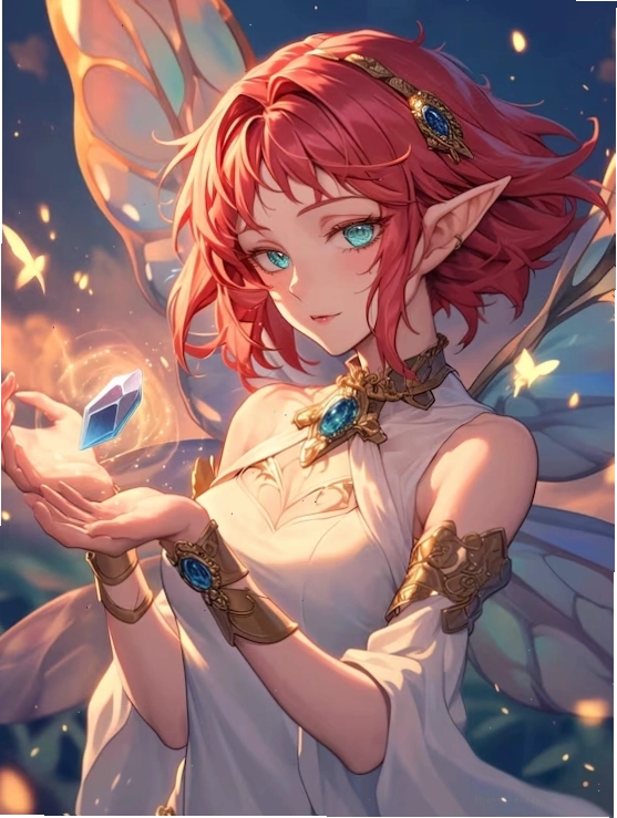 Cute anime girl with soft angel wings