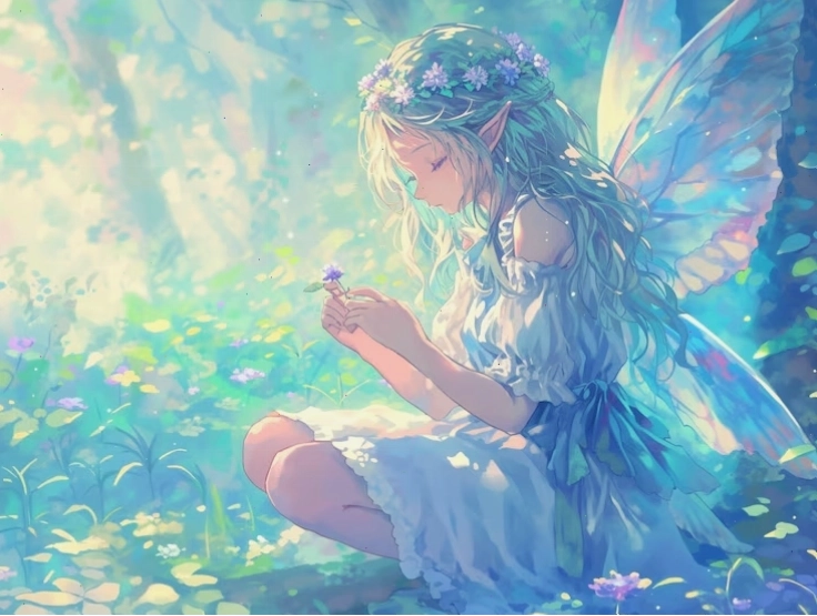 Elegant anime girl with majestic angel wings
