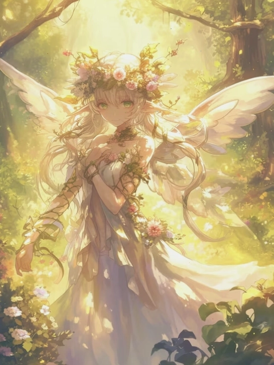 Ethereal anime girl with white glowing wings