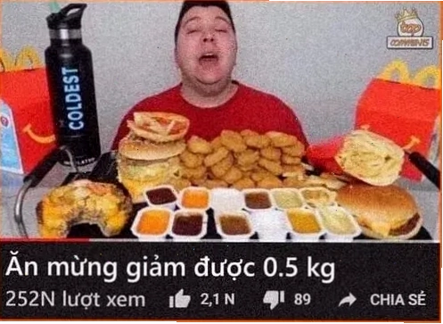 Hình ảnh meme về đồ ăn ngon kỷ niệm giảm cân thành công