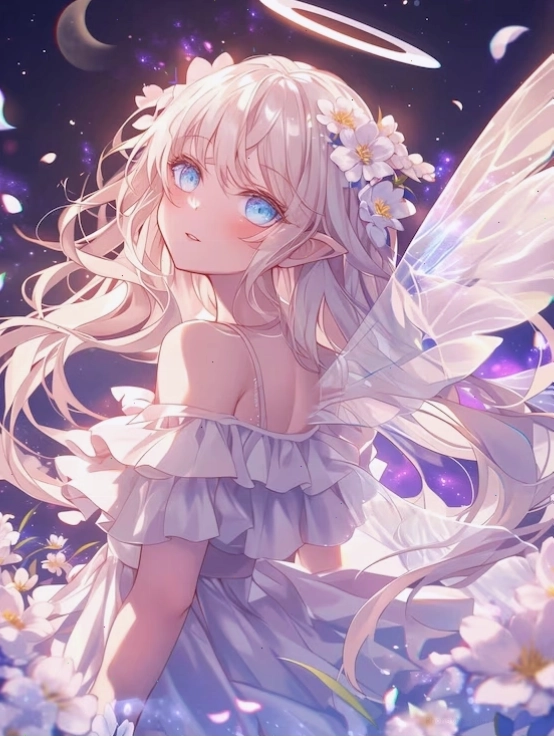 Small anime fairy girl with blue wings